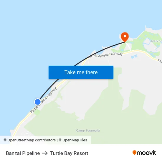 Banzai Pipeline to Turtle Bay Resort map