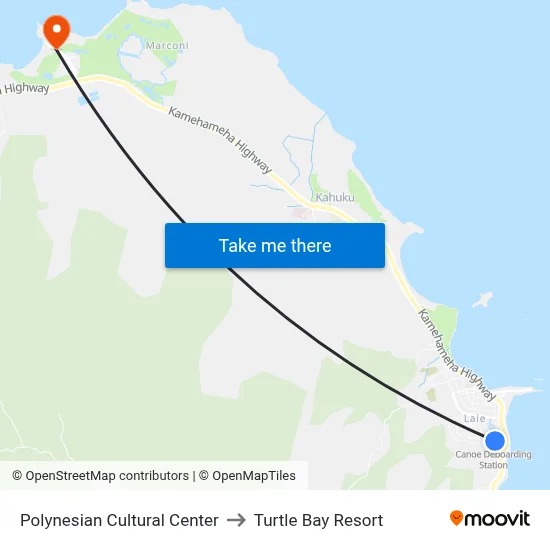 Polynesian Cultural Center to Turtle Bay Resort map