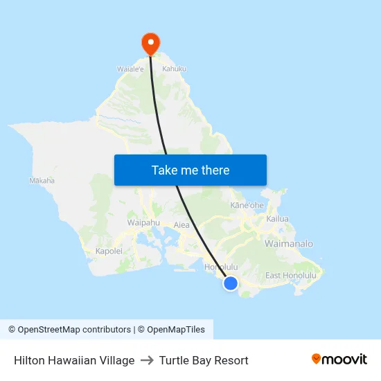 Hilton Hawaiian Village to Turtle Bay Resort map