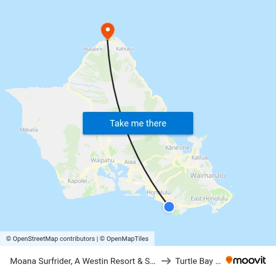 Moana Surfrider, A Westin Resort & Spa, Waikiki Beach to Turtle Bay Resort map
