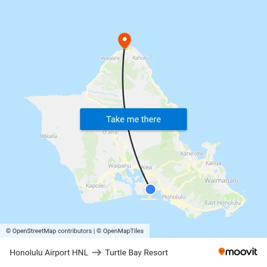 Honolulu Airport HNL to Turtle Bay Resort map