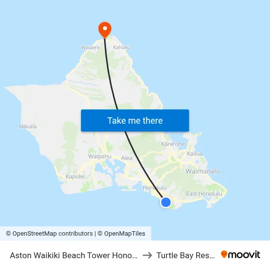 Aston Waikiki Beach Tower Honolulu to Turtle Bay Resort map