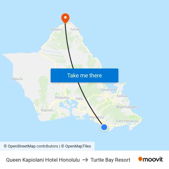Queen Kapiolani Hotel Honolulu to Turtle Bay Resort map