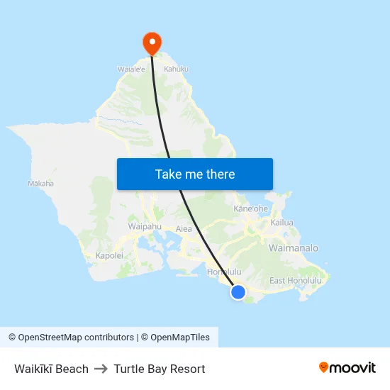 Waikīkī Beach to Turtle Bay Resort map