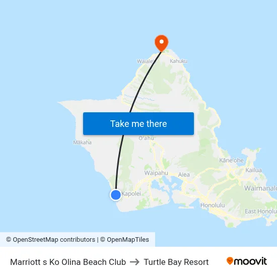 Marriott s Ko Olina Beach Club to Turtle Bay Resort map