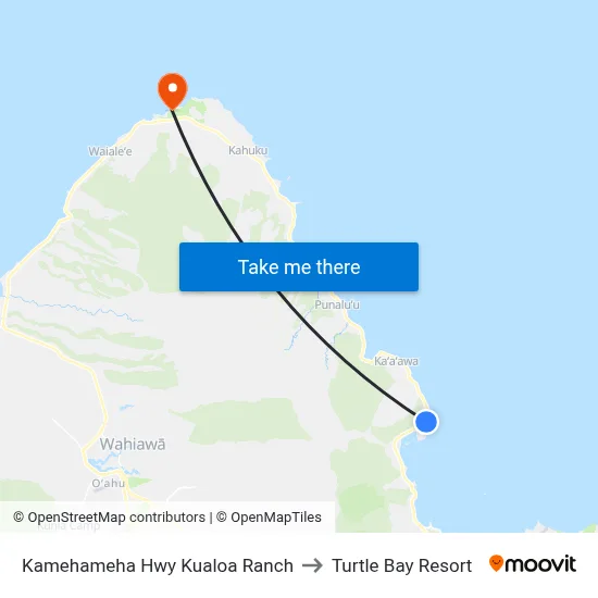 Kamehameha Hwy Kualoa Ranch to Turtle Bay Resort map