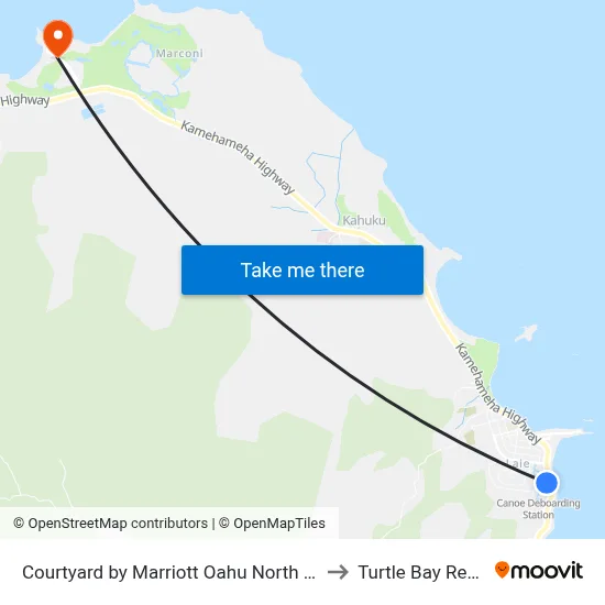 Courtyard by Marriott Oahu North Shore to Turtle Bay Resort map