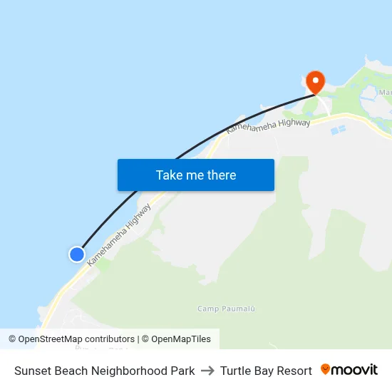 Sunset Beach Neighborhood Park to Turtle Bay Resort map
