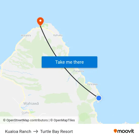 Kualoa Ranch to Turtle Bay Resort map
