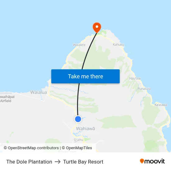The Dole Plantation to Turtle Bay Resort map
