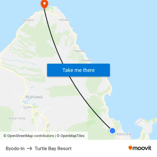 Byodo-In to Turtle Bay Resort map