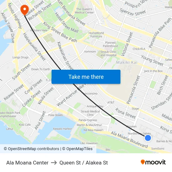 Ala Moana Center to Queen St / Alakea St map