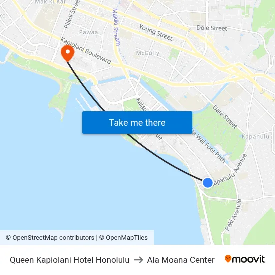 Queen Kapiolani Hotel Honolulu to Ala Moana Center map