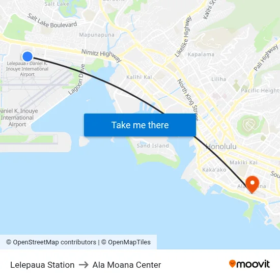 Lelepaua Station to Ala Moana Center map