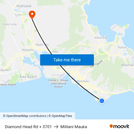 Diamond Head Rd + 3701 to Mililani Mauka map