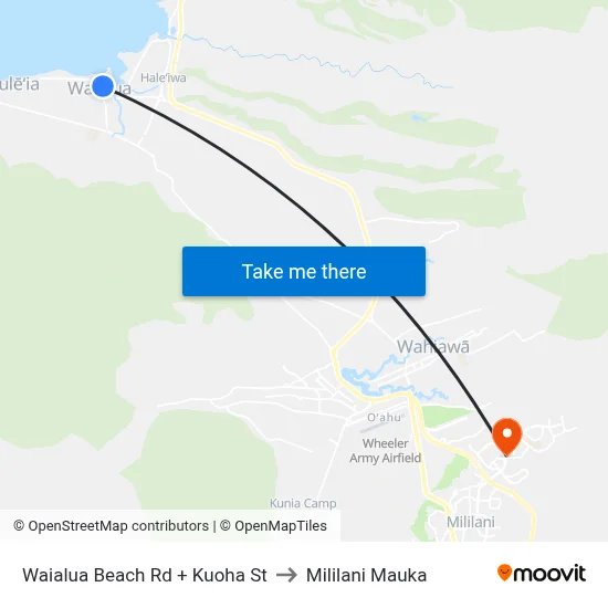 Waialua Beach Rd + Kuoha St to Mililani Mauka map