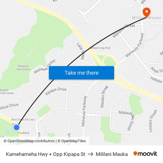 Kamehameha Hwy + Opp Kipapa St to Mililani Mauka map