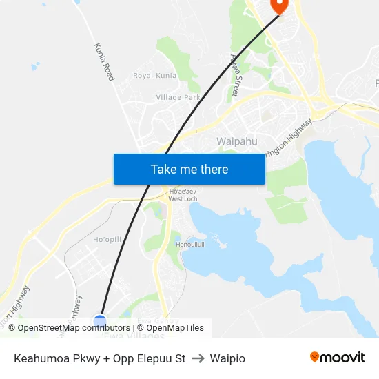 Keahumoa Pkwy + Opp Elepuu St to Waipio map