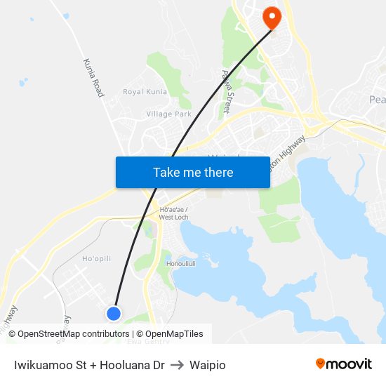 Iwikuamoo St + Hooluana Dr to Waipio map