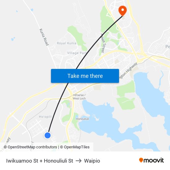 Iwikuamoo St + Honouliuli St to Waipio map