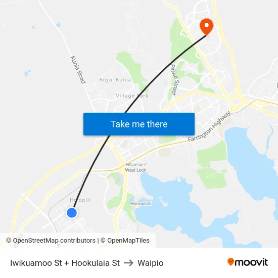 Iwikuamoo St + Hookulaia St to Waipio map