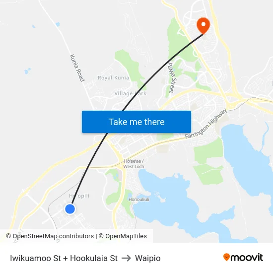 Iwikuamoo St + Hookulaia St to Waipio map