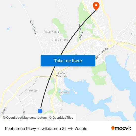 Keahumoa Pkwy + Iwikuamoo St to Waipio map
