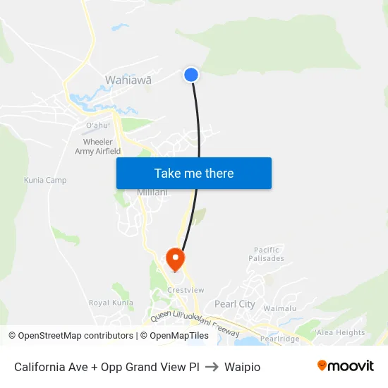California Ave + Opp Grand View Pl to Waipio map