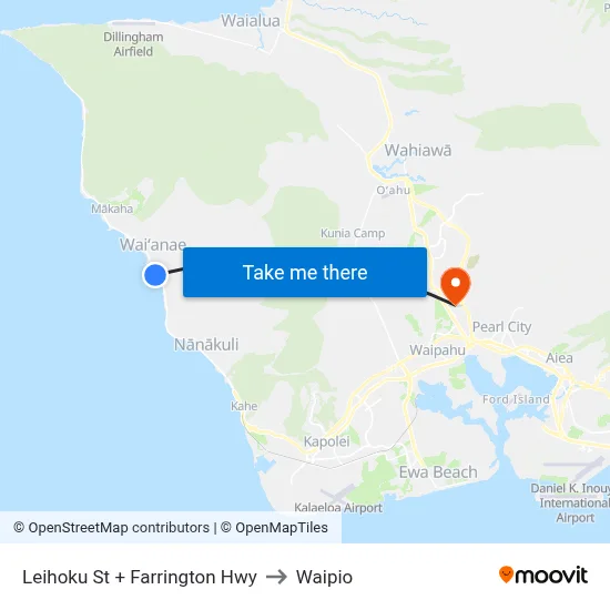 Leihoku St + Farrington Hwy to Waipio map