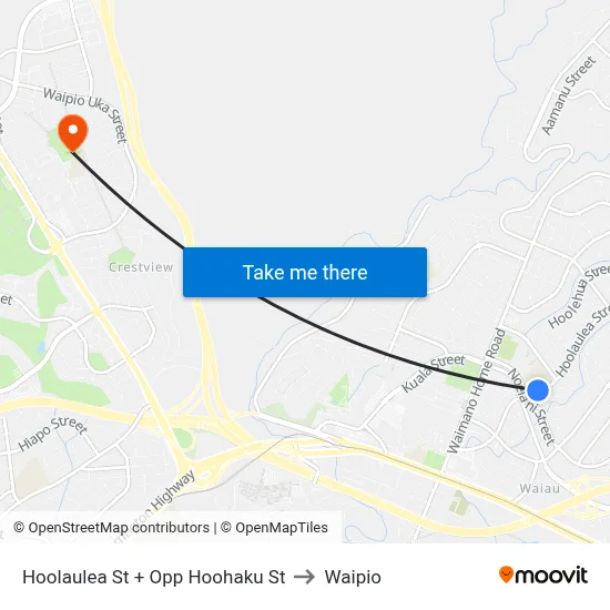 Hoolaulea St + Opp Hoohaku St to Waipio map