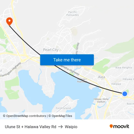 Ulune St + Halawa Valley Rd to Waipio map