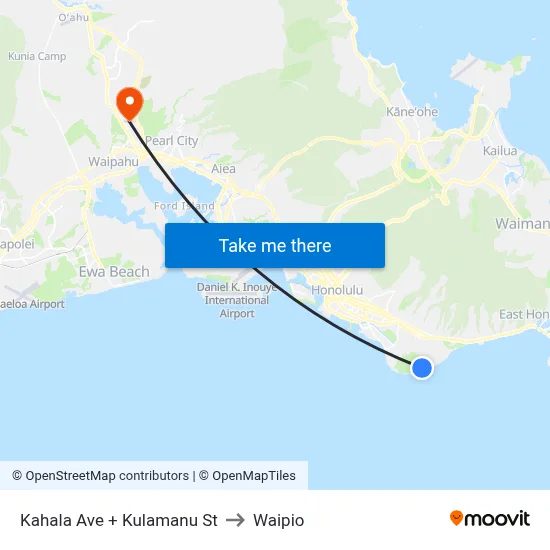 Kahala Ave + Kulamanu St to Waipio map