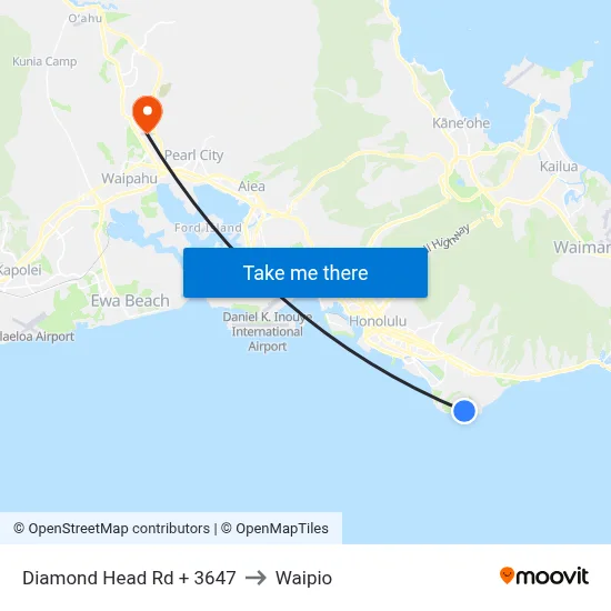 Diamond Head Rd + 3647 to Waipio map