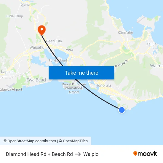 Diamond Head Rd + Beach Rd to Waipio map