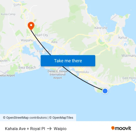 Kahala Ave + Royal Pl to Waipio map