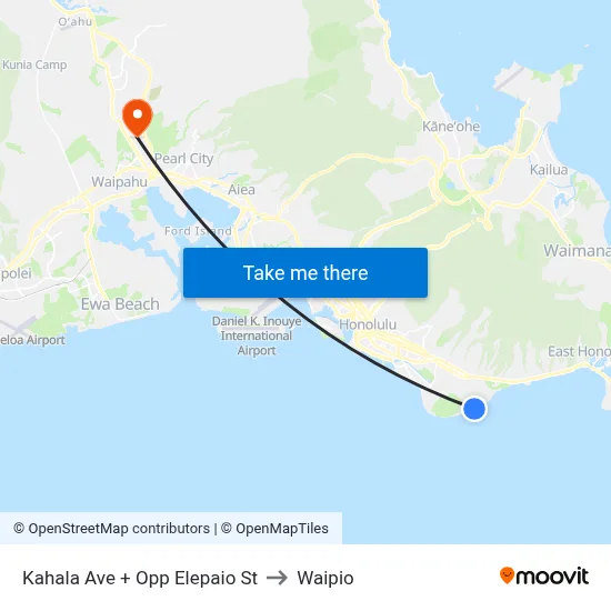 Kahala Ave + Opp Elepaio St to Waipio map