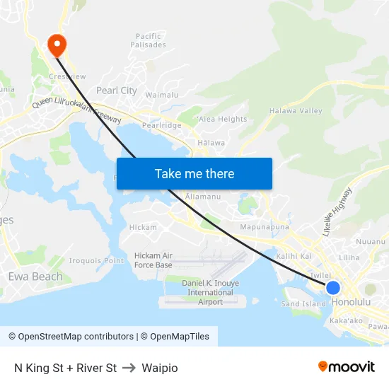 N King St + River St to Waipio map