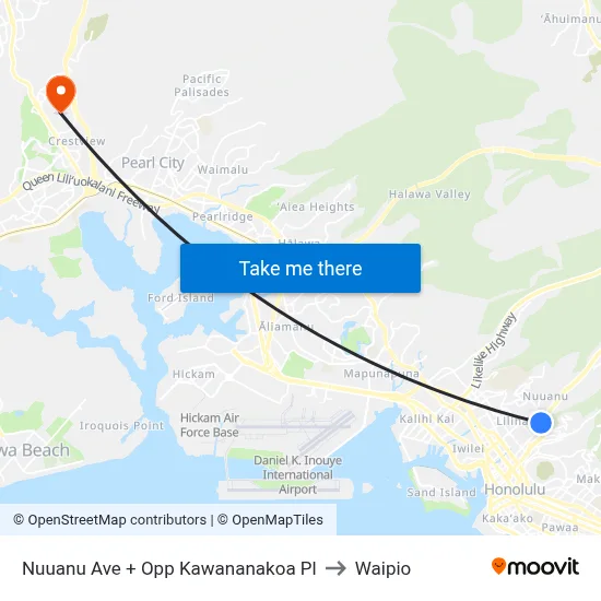 Nuuanu Ave + Opp Kawananakoa Pl to Waipio map