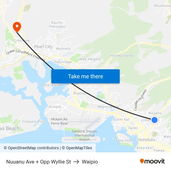 Nuuanu Ave + Opp Wyllie St to Waipio map
