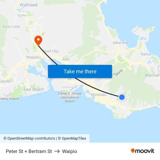 Peter St + Bertram St to Waipio map