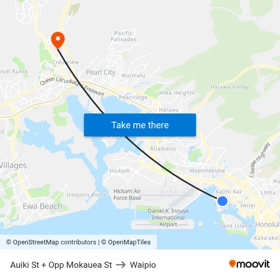 Auiki St + Opp Mokauea St to Waipio map