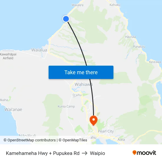 Kamehameha Hwy + Pupukea Rd to Waipio map