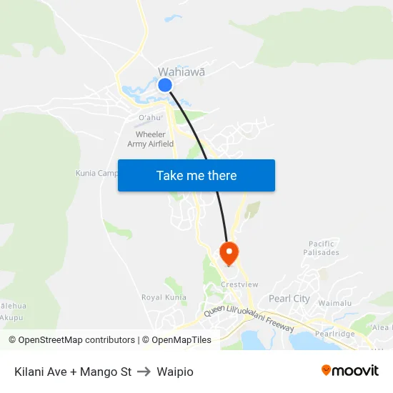 Kilani Ave + Mango St to Waipio map