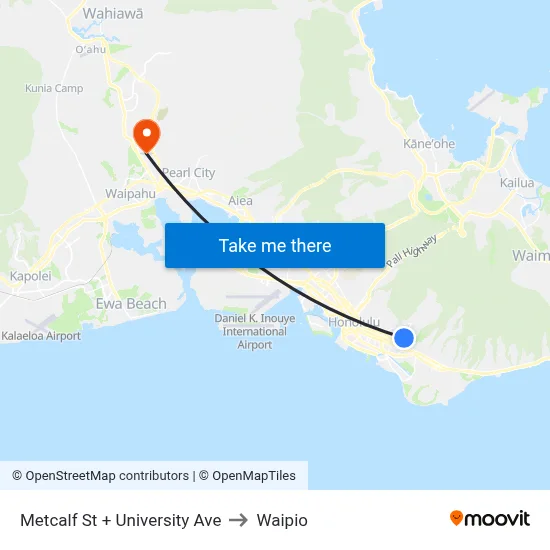 Metcalf St + University Ave to Waipio map