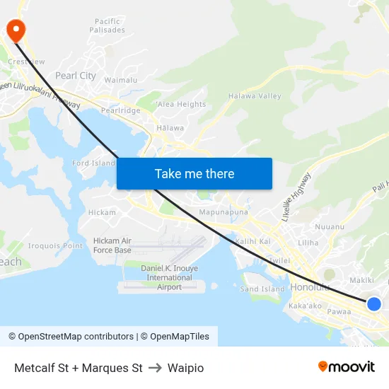 Metcalf St + Marques St to Waipio map