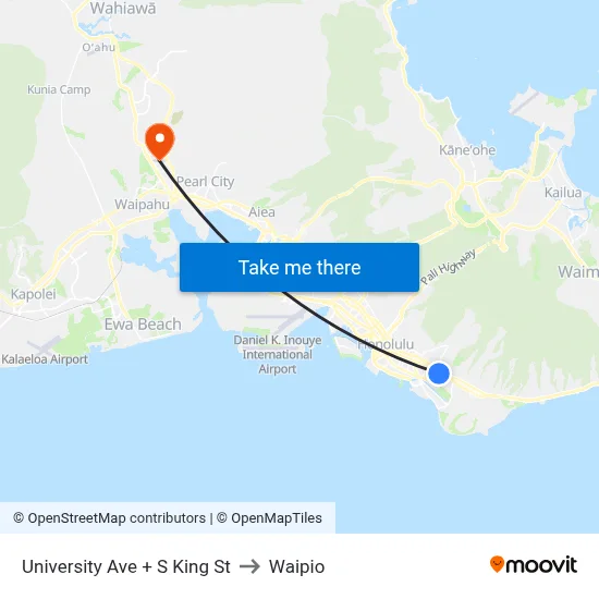 University Ave + S King St to Waipio map