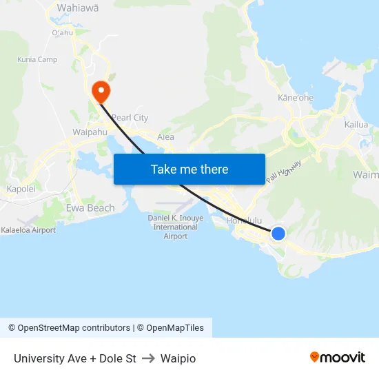 University Ave + Dole St to Waipio map