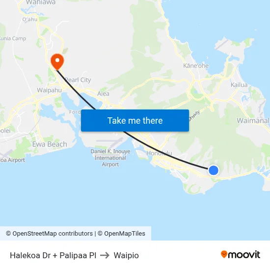 Halekoa Dr + Palipaa Pl to Waipio map