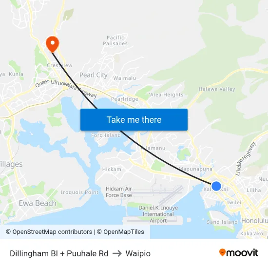 Dillingham Bl + Puuhale Rd to Waipio map
