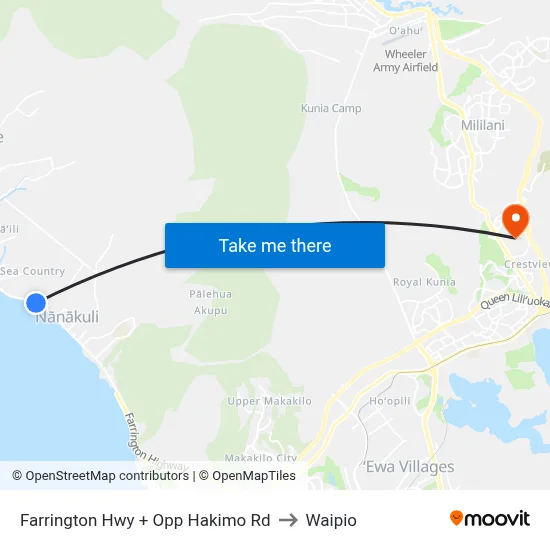 Farrington Hwy + Opp Hakimo Rd to Waipio map